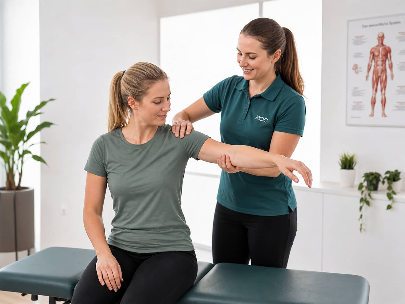 Physiotherapeutin bei der Schulterbehandlung in der ROC-Therapie-Praxis